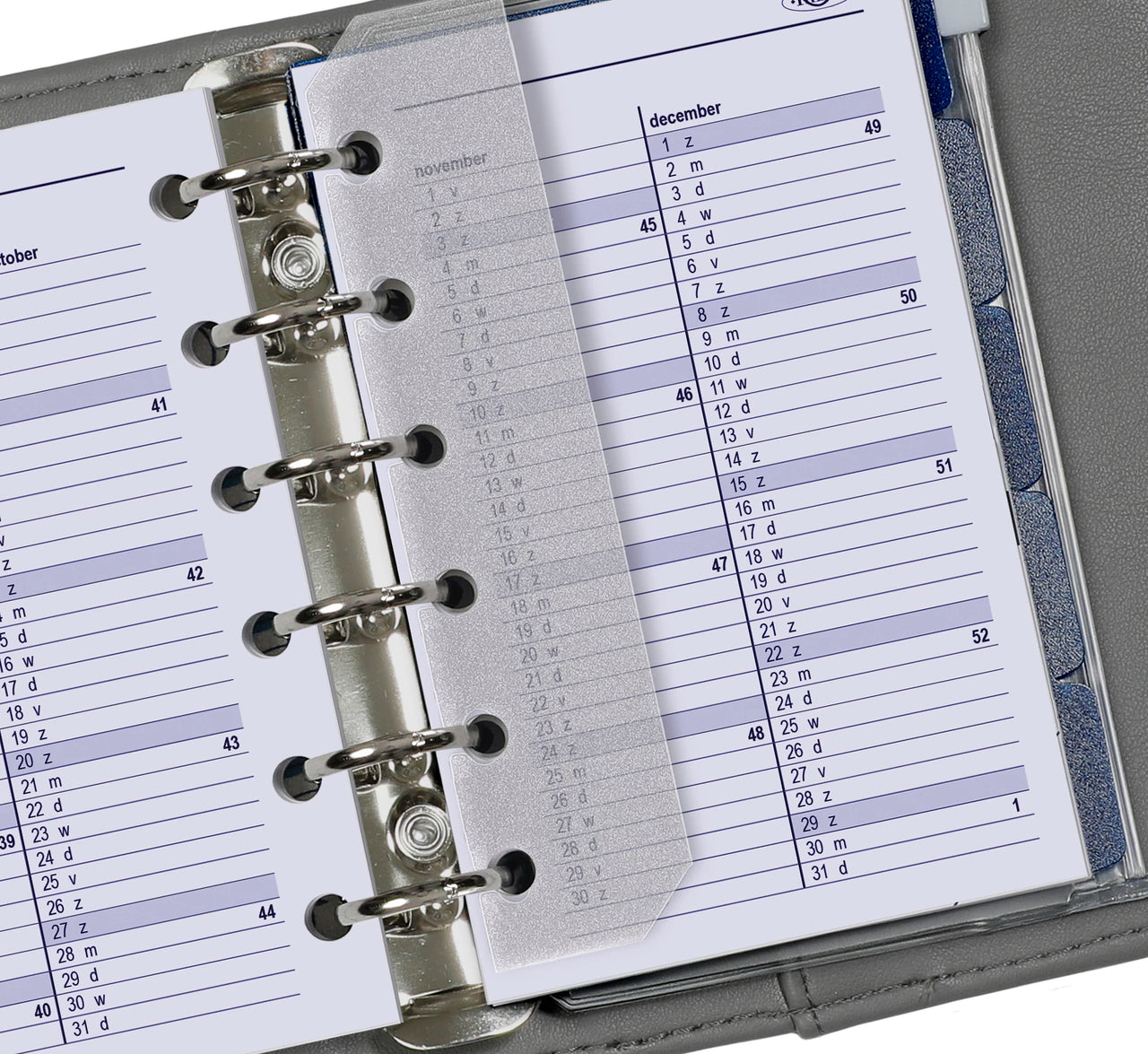 Close-up of a planner with a monthly calendar layout.