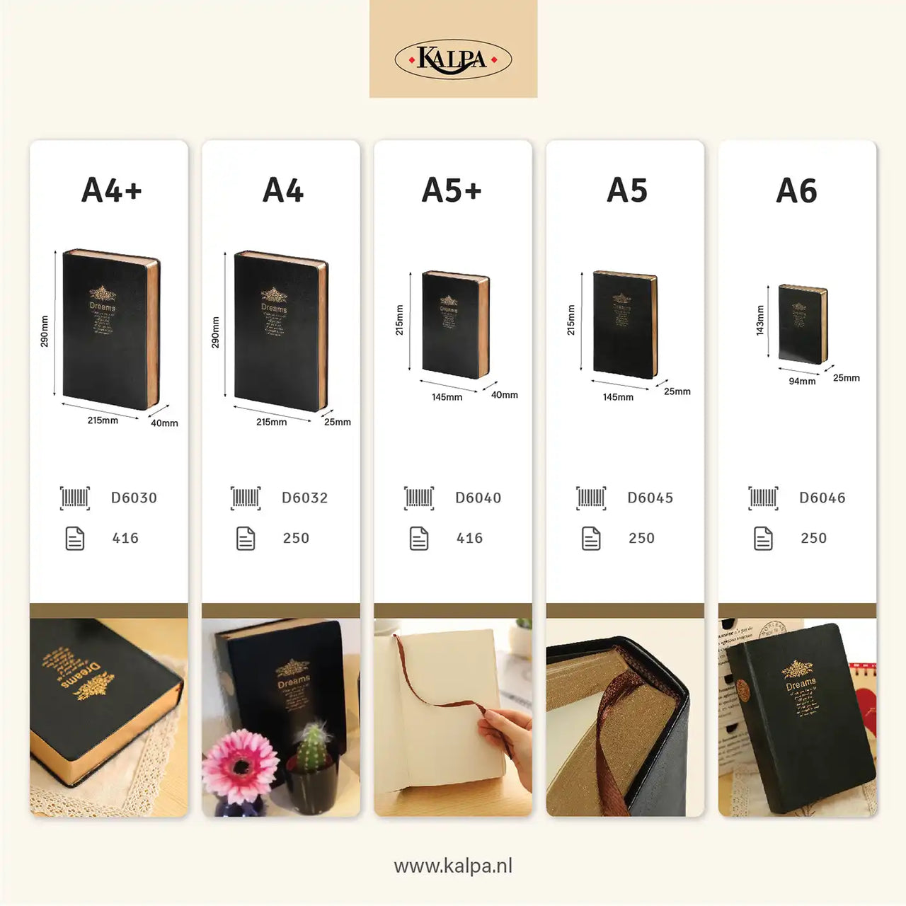 D6046 Kalpa A6 Retro Notebook Gold trim sides Black