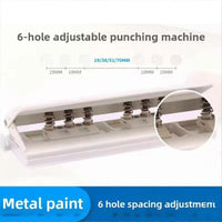 Adjustable 6-Hole Punch – Metal Loose-Leaf Binder Puncher for A5, A6, and Personal Planners (white)