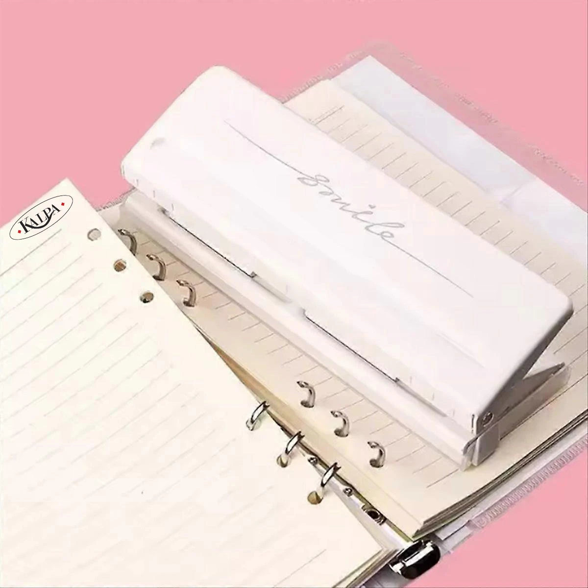 Adjustable 6-Hole Punch – Metal Loose-Leaf Binder Puncher for A5, A6, and Personal Planners (white)