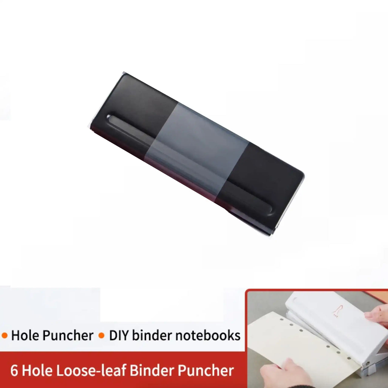 Verstelbare 6-holes punch-metalen losbladeren binder puncher voor A5, A6, en Personal Planners (zwart)