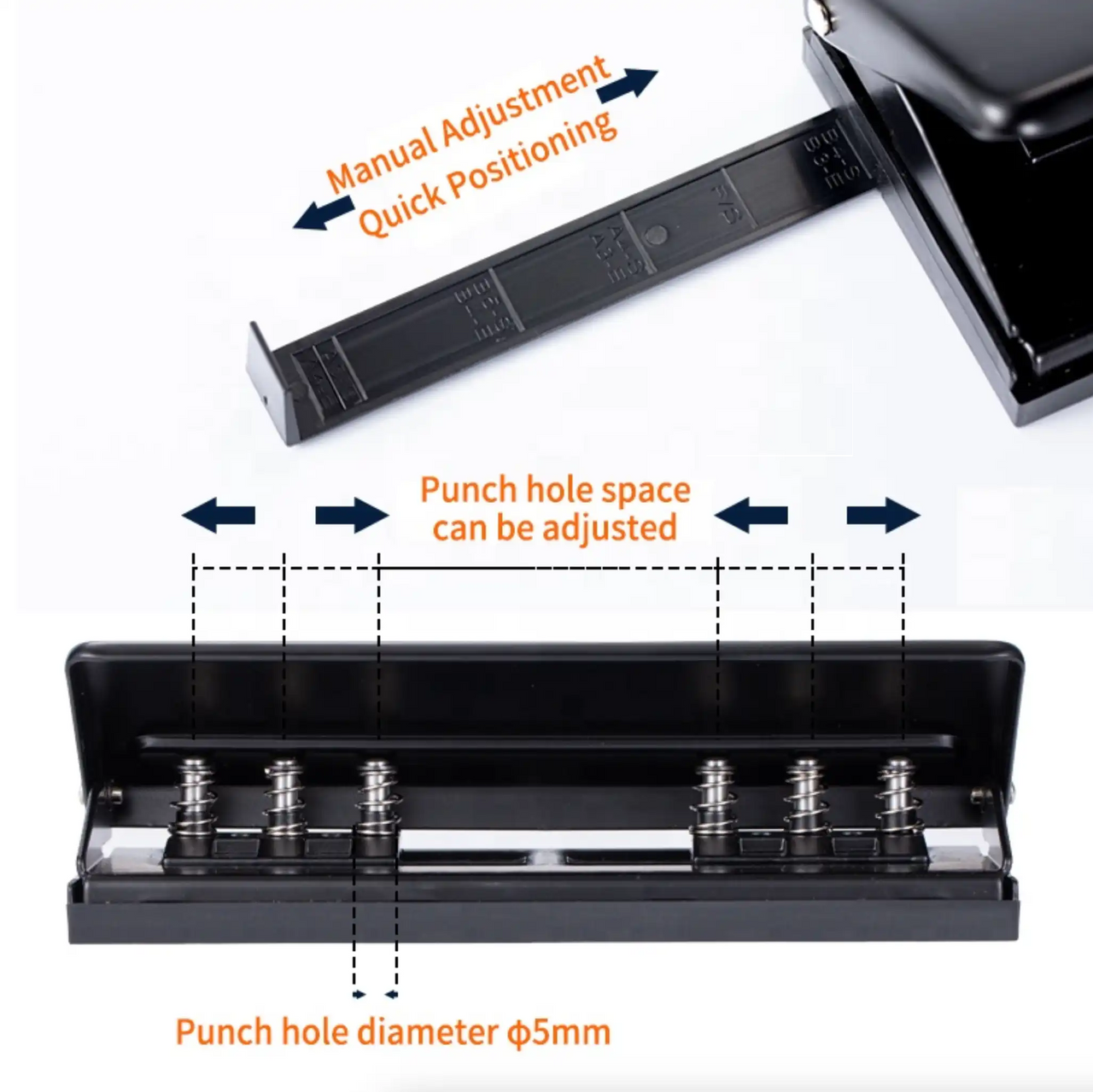 Verstelbare 6-gaats pons – metalen losbladige perforator voor A5, A6, en Personal Planners (roze)
